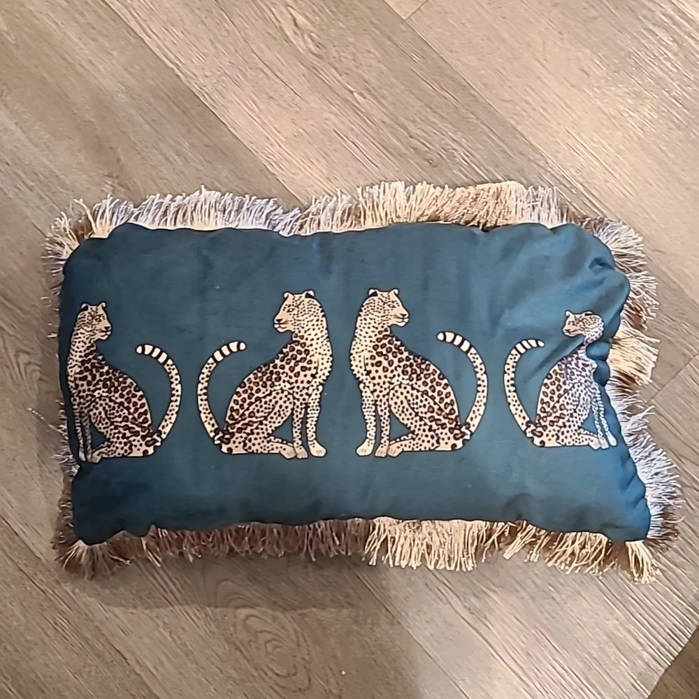 Emerald Green Decorative Pillows with Cheetah Design